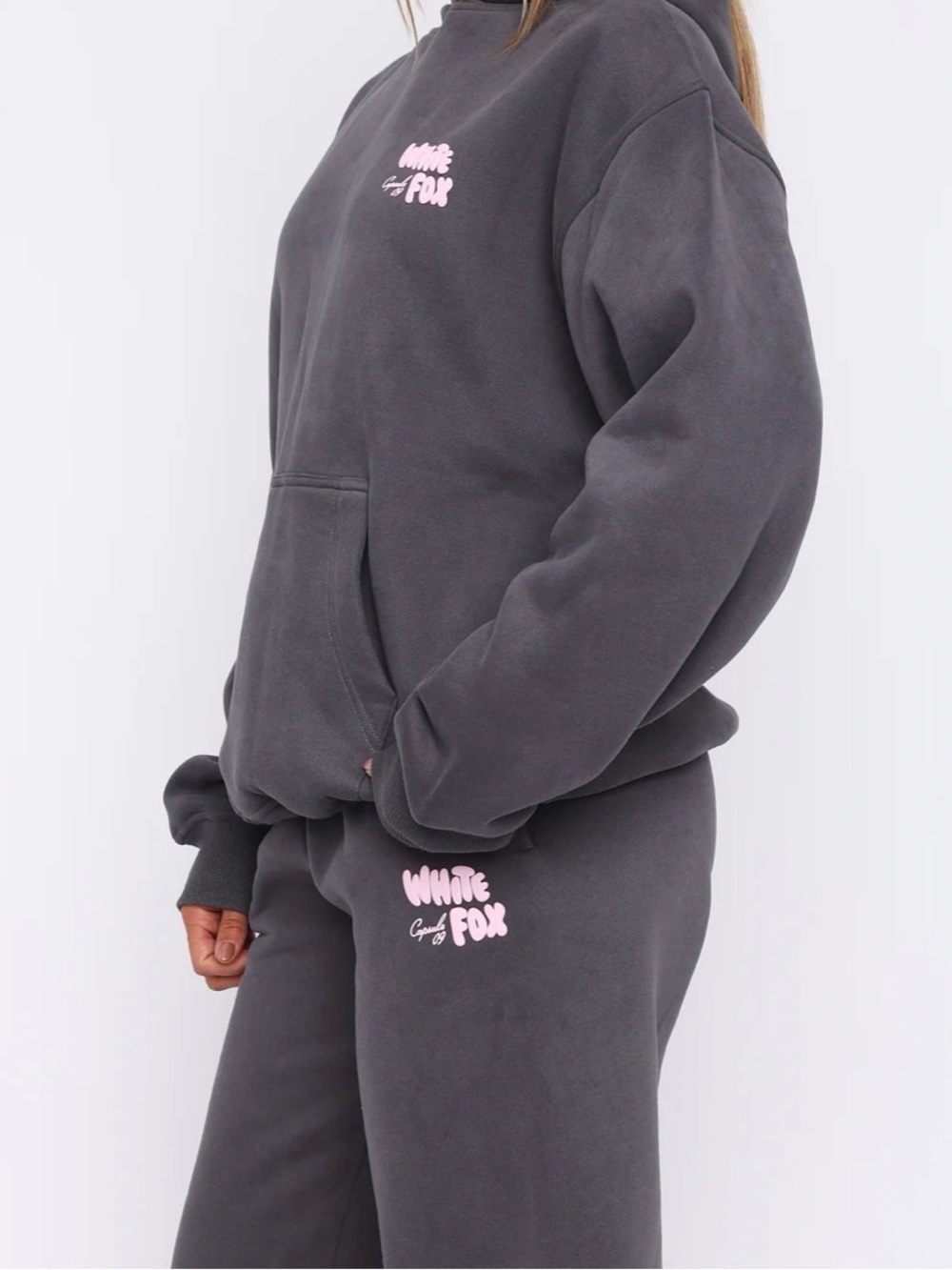 White Fox Star of the Moment Capsule ‘09 Sweatpants in Volcanic with Pink Logo